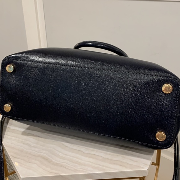 Michael Kors Bag Savannah Navy Admiral Tri-compartment Satchel Bag Poof Keychain - Picture 9 of 17